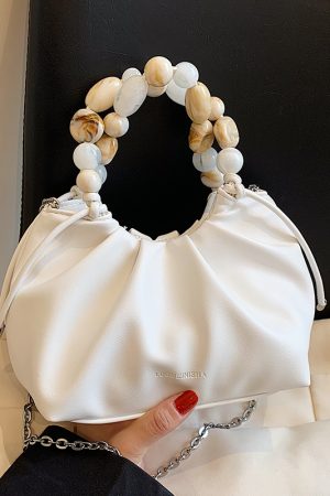 Minimalist Beaded Handbag for Women - Textured Wrinkled Crossbody Bag, Summer 2025 Fashion Essential