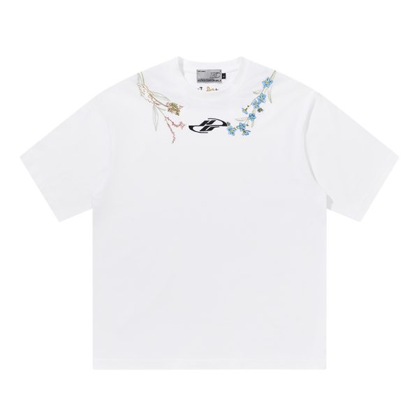 Minimalist Chinese-Style Floral Wreath Embroidery Short-Sleeve T-Shirt - Trendy 90s Inspired Design