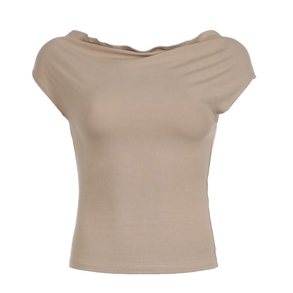 Minimalist French Off-Shoulder Drop Shoulder Top for Women - High Elasticity One-Shoulder Pleated Waist T-Shirt, Stylish Casual Fashion