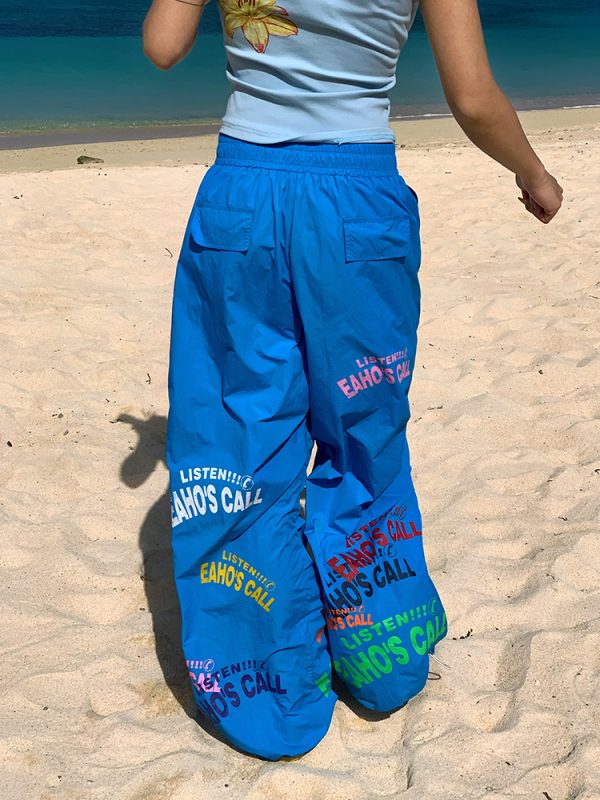 Minimalist Letter Print Drawstring Wide-Leg Pants for Men and Women - Casual Paratrooper Style, Slimming Long Pants