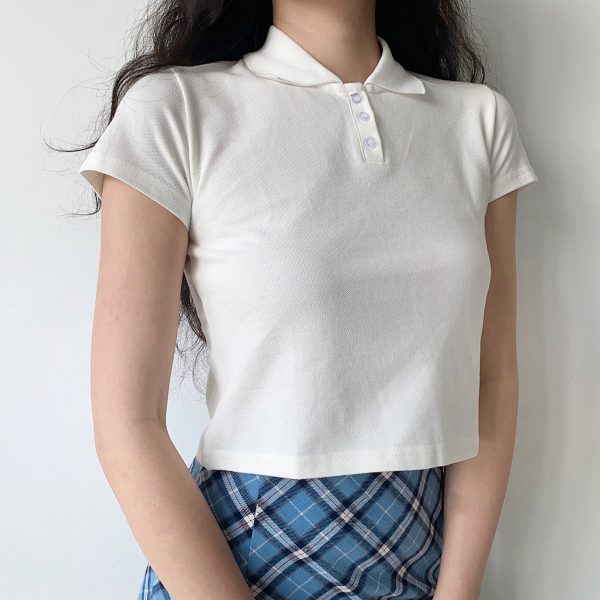 Minimalist Short-Sleeve Cropped T-Shirt for Women - European and American Style Small Lapel Pullover Top