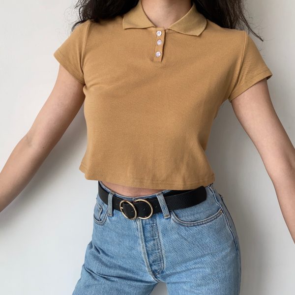 Minimalist Short-Sleeve Cropped T-Shirt for Women - European and American Style Small Lapel Pullover Top