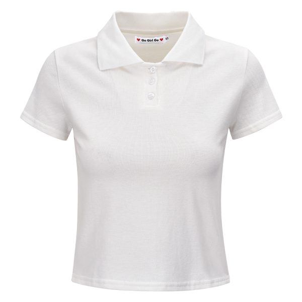 Minimalist Short-Sleeve Cropped T-Shirt for Women - European and American Style Small Lapel Pullover Top