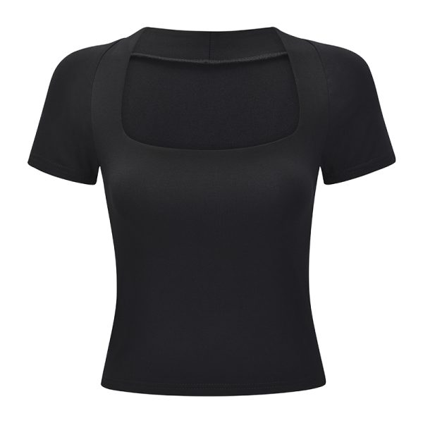 Minimalist Square Neck Short Sleeve T-Shirt for Women - Versatile Slim Fit Solid Color Top in European and American Style