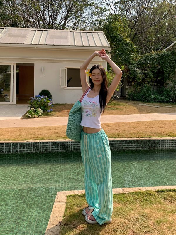 Minimalist Striped Drawstring Wide-Leg Pants for Men and Women, Loose Fit, Versatile and Slimming, Casual 90s Style Trousers