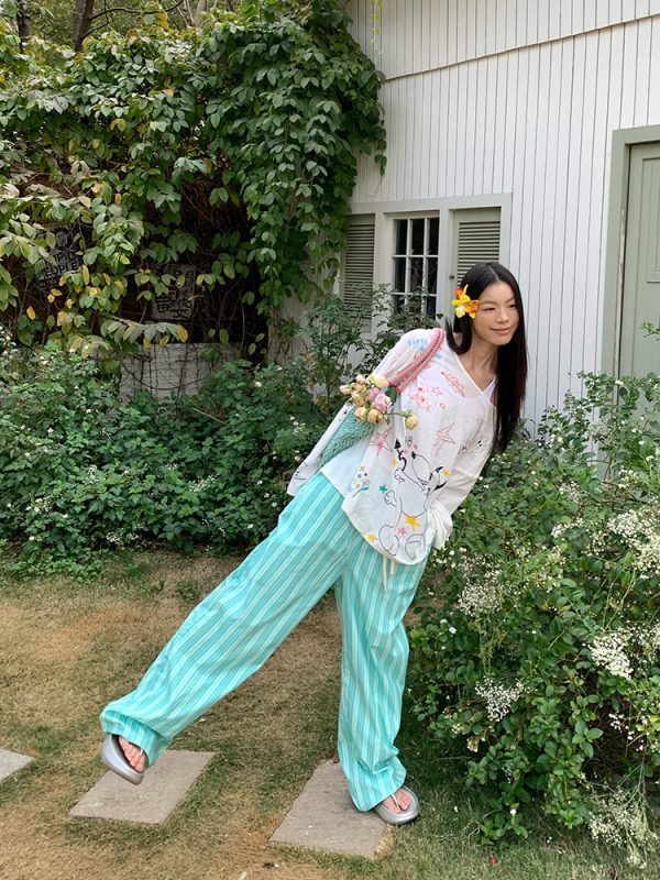 Minimalist Striped Drawstring Wide-Leg Pants for Men and Women, Loose Fit, Versatile and Slimming, Casual 90s Style Trousers