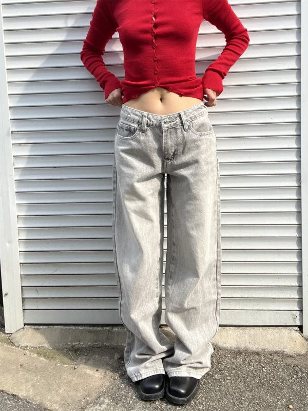 Mocha Gray Pear-Shaped Loose Versatile Straight Low-Rise Wide-Leg Jeans for Women - American Style Fashion 2025