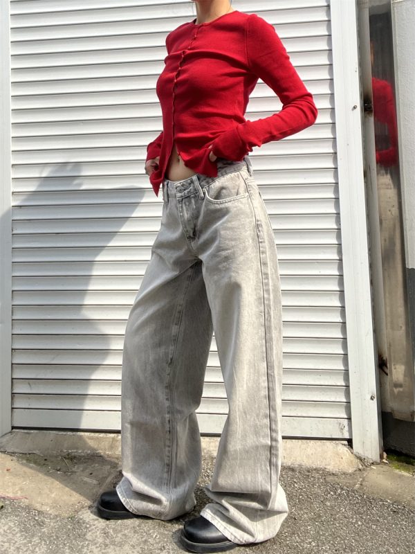 Mocha Gray Pear-Shaped Loose Versatile Straight Low-Rise Wide-Leg Jeans for Women - American Style Fashion 2025