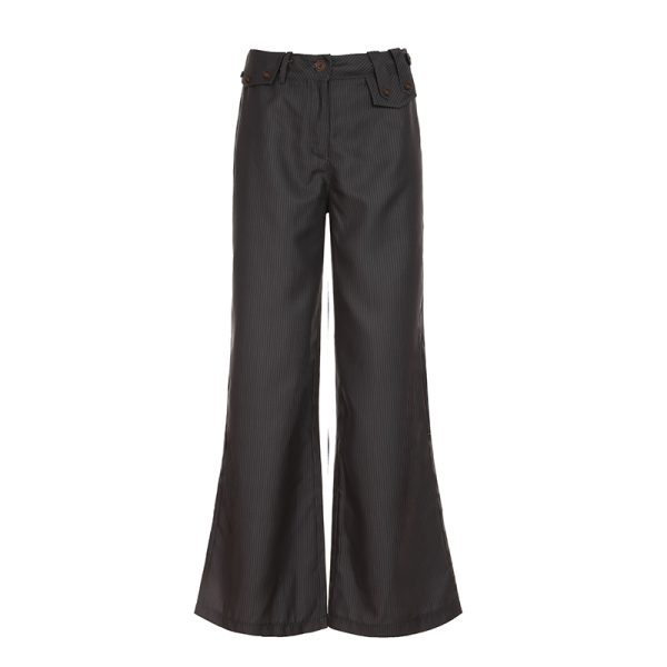 Modern Vintage Retro Low-Waist Striped Suit Pants for Women, Casual Straight-Leg Trousers, 90s Inspired Fashion