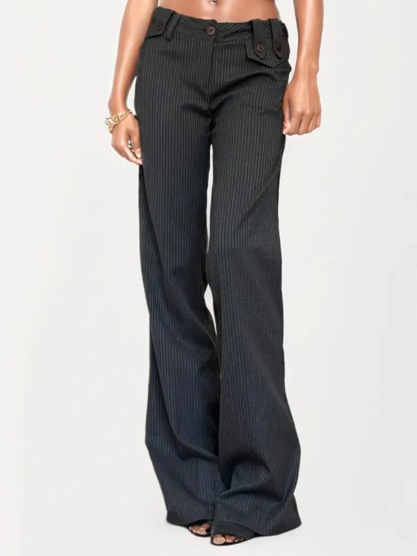 Modern Vintage Retro Low-Waist Striped Suit Pants for Women, Casual Straight-Leg Trousers, 90s Inspired Fashion