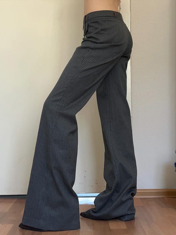 Modern Vintage Retro Low-Waist Striped Suit Pants for Women, Casual Straight-Leg Trousers, 90s Inspired Fashion
