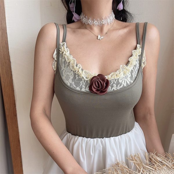 Multi-Way Wear Two-Piece Set - Handmade Elegant Lace Rose Camisole Top and Bottom - Fashionable Y2K Style