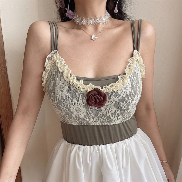 Multi-Way Wear Two-Piece Set - Handmade Elegant Lace Rose Camisole Top and Bottom - Fashionable Y2K Style