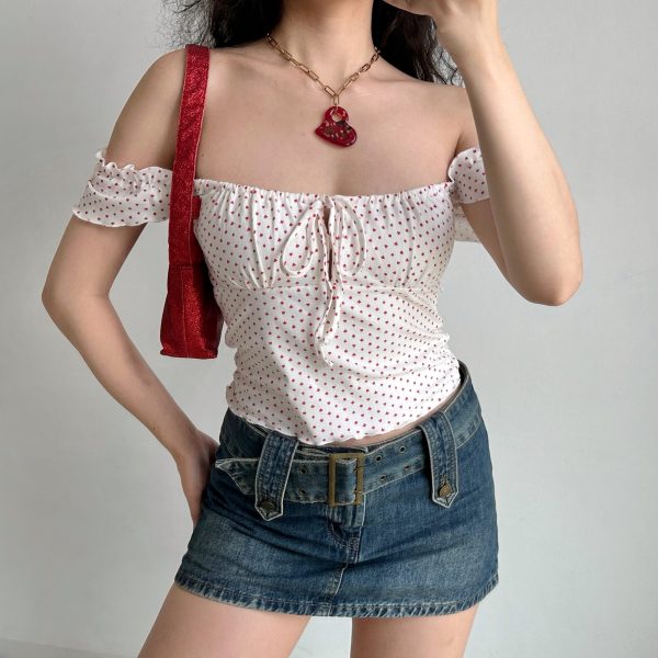 Off-the-Shoulder Polka Dot Camisole Top - Sexy Slim-Fit DIY European-American Style with Poker Pattern for Women