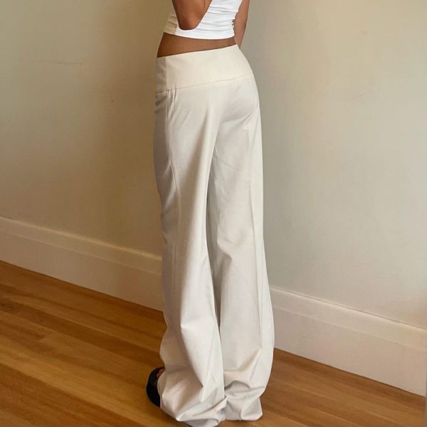 Off-White Wide-Leg Casual Pants for Women, Unique Button Design, Loose Fit, Slimming Long Trousers, Versatile Everyday Style