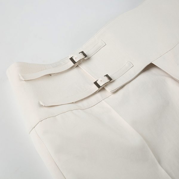 Off-White Wide-Leg Casual Pants for Women, Unique Button Design, Loose Fit, Slimming Long Trousers, Versatile Everyday Style