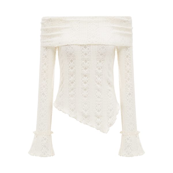 One-Shoulder Hollow-Out Knitted Long Sleeve T-Shirt for Women â€“ Slim Fit European and American Style Spicy Girl Top