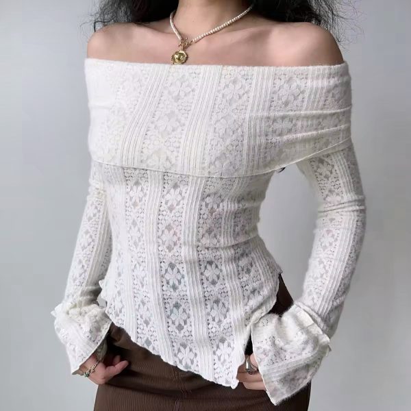 One-Shoulder Hollow-Out Knitted Long Sleeve T-Shirt for Women â€“ Slim Fit European and American Style Spicy Girl Top
