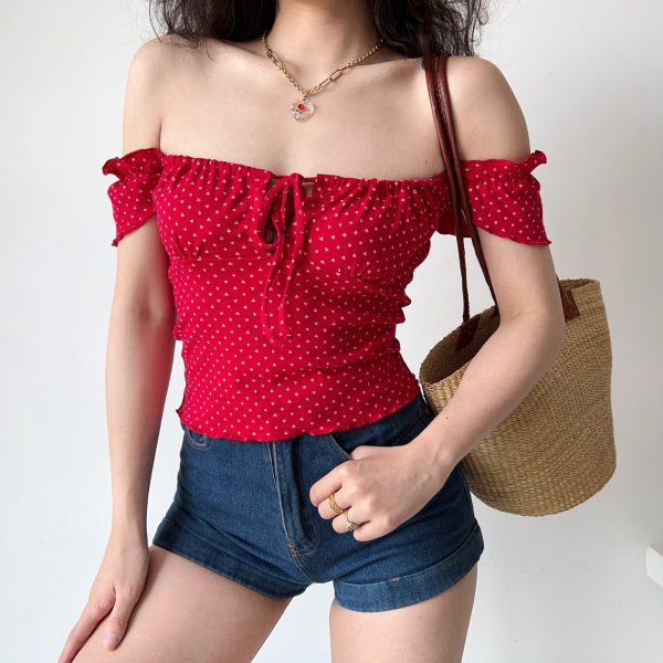 One-Shoulder Tie T-Shirt for Women - Sexy Slim Fit with Ruffled Edges, European American Style, Y2K Short Top