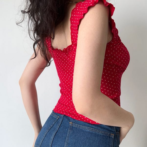One-Shoulder Tie T-Shirt for Women - Sexy Slim Fit with Ruffled Edges, European American Style, Y2K Short Top