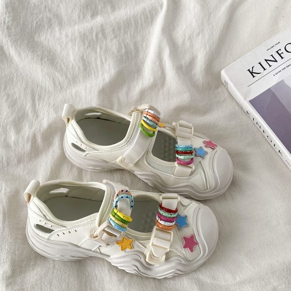 Open-Toe Sports Sandals for Women - 2025 Summer Breathable Ugly-Cute Dad Shoes in White, Trendy Casual Footwear