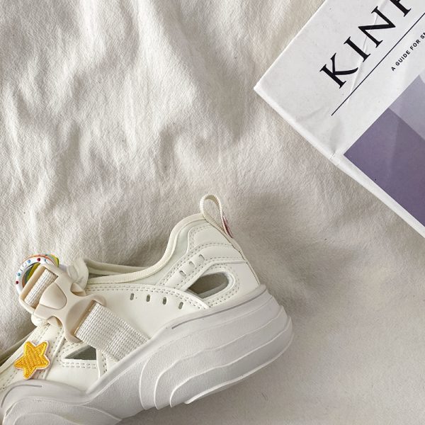 Open-Toe Sports Sandals for Women - 2025 Summer Breathable Ugly-Cute Dad Shoes in White, Trendy Casual Footwear