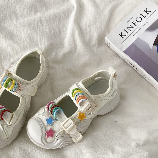 Open-Toe Sports Sandals for Women - 2025 Summer Breathable Ugly-Cute Dad Shoes in White, Trendy Casual Footwear