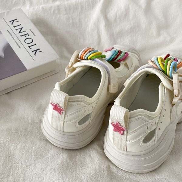 Open-Toe Sports Sandals for Women - 2025 Summer Breathable Ugly-Cute Dad Shoes in White, Trendy Casual Footwear