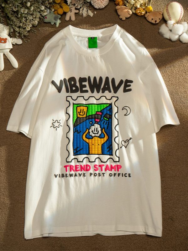 Oversized American Style Cartoon Print Short Sleeve T-Shirt for Men & Women, Plus Size Couple Outfit, Casual Cotton Top
