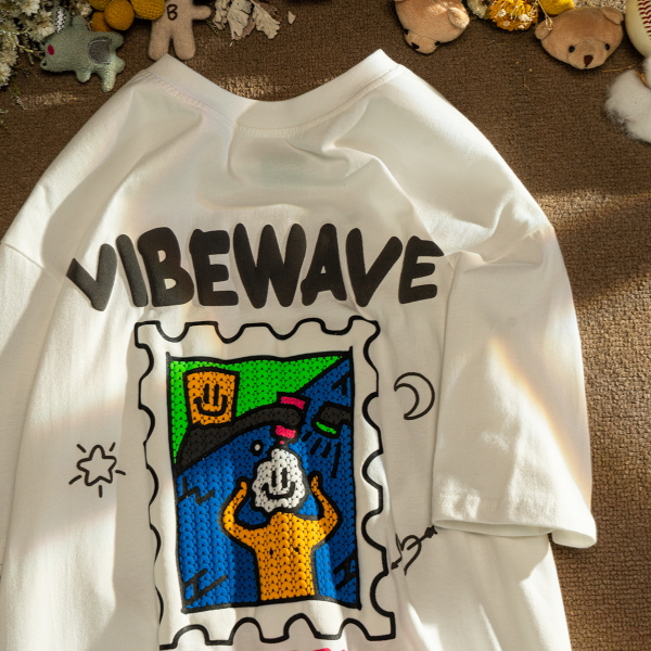 Oversized American Style Cartoon Print Short Sleeve T-Shirt for Men & Women, Plus Size Couple Outfit, Casual Cotton Top
