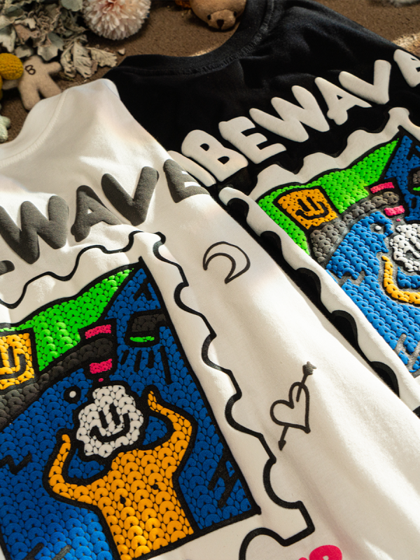Oversized American Style Cartoon Print Short Sleeve T-Shirt for Men & Women, Plus Size Couple Outfit, Casual Cotton Top