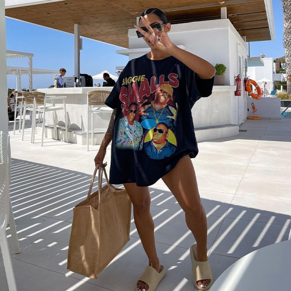 Oversized Black Short Sleeve T-Shirt for Women - American Retro Hip-Hop Style, West Coast Loose Fit, Casual 90s Fashion