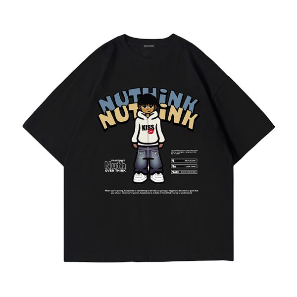 Oversized Funny Cartoon Printed Short-Sleeve T-Shirt for Men, Summer Streetwear, Casual Loose Fit, Trending Graphic Tee