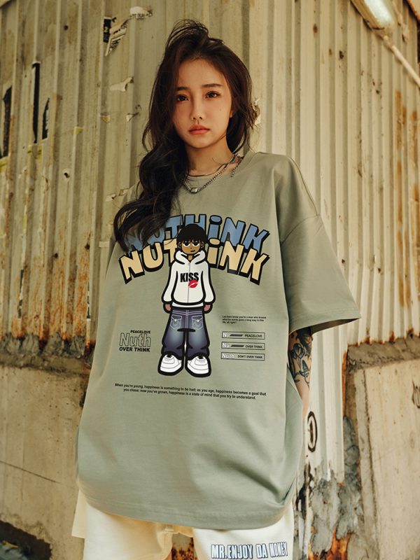 Oversized Funny Cartoon Printed Short-Sleeve T-Shirt for Men, Summer Streetwear, Casual Loose Fit, Trending Graphic Tee