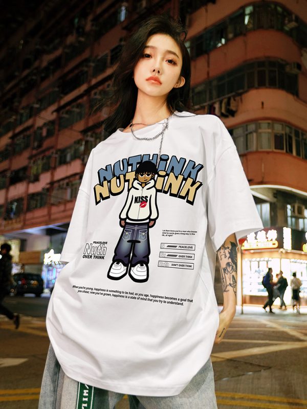 Oversized Funny Cartoon Printed Short-Sleeve T-Shirt for Men, Summer Streetwear, Casual Loose Fit, Trending Graphic Tee