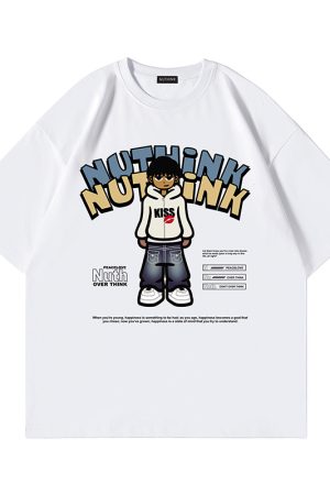Oversized Funny Cartoon Printed Short-Sleeve T-Shirt for Men, Summer Streetwear, Casual Loose Fit, Trending Graphic Tee