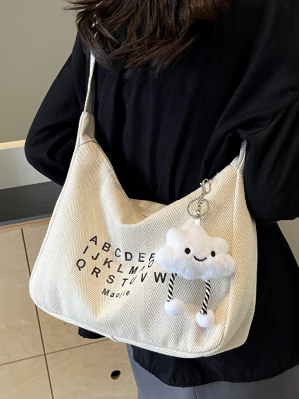 Peach Heart Canvas Underarm Bag for Women, Niche Design Single Shoulder Dumpling Bag, Korean Style Crossbody for Students
