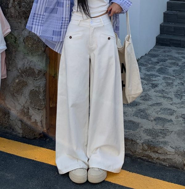 Pear Shape Wide Leg Jeans for Women - Mid Waist Loose Slimming A-Line Workwear Pants - Versatile Floor-Length Style
