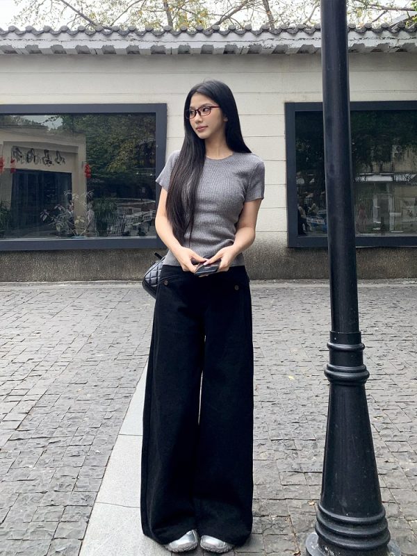Pear Shape Wide Leg Jeans for Women - Mid Waist Loose Slimming A-Line Workwear Pants - Versatile Floor-Length Style