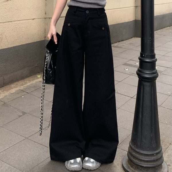 Pear Shape Wide Leg Jeans for Women - Mid Waist Loose Slimming A-Line Workwear Pants - Versatile Floor-Length Style