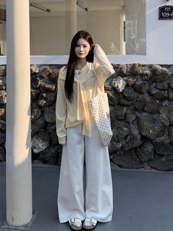 Pear Shape Wide Leg Jeans for Women - Mid Waist Loose Slimming A-Line Workwear Pants - Versatile Floor-Length Style