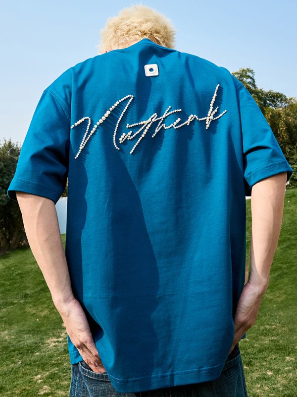 Pearl Letter Short Sleeve T-Shirt - American Vintage Streetwear Heavyweight Unisex Tee for Summer 2025 - Casual Y2K Style