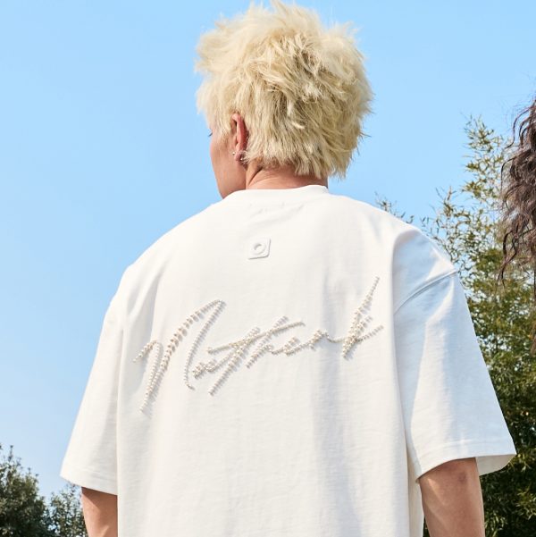 Pearl Letter Short Sleeve T-Shirt - American Vintage Streetwear Heavyweight Unisex Tee for Summer 2025 - Casual Y2K Style