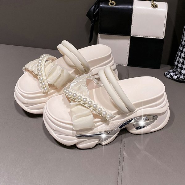 Petite Summer Open-Toe Platform Sandals - Comfortable Thick-Soled Wrinkled Design for Women - Versatile Casual Footwear