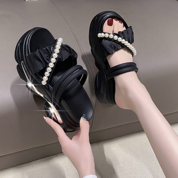 Petite Summer Open-Toe Platform Sandals - Comfortable Thick-Soled Wrinkled Design for Women - Versatile Casual Footwear