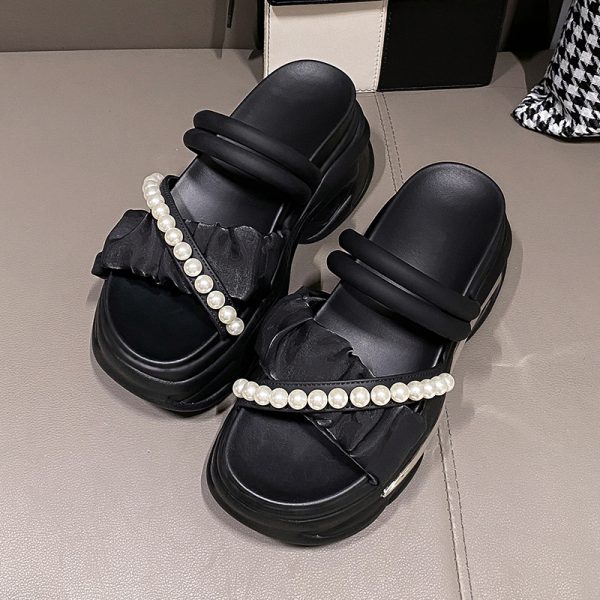 Petite Summer Open-Toe Platform Sandals - Comfortable Thick-Soled Wrinkled Design for Women - Versatile Casual Footwear