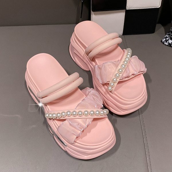 Petite Summer Open-Toe Platform Sandals - Comfortable Thick-Soled Wrinkled Design for Women - Versatile Casual Footwear