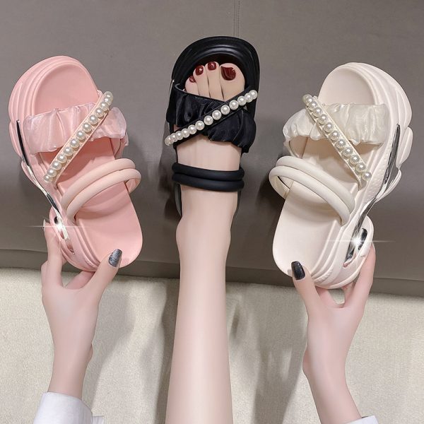 Petite Summer Open-Toe Platform Sandals - Comfortable Thick-Soled Wrinkled Design for Women - Versatile Casual Footwear