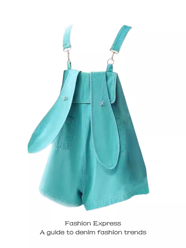 Petite Women's Loose Wide-Leg Denim Overalls with Rabbit Ears - Trendy Autumn Winter Fashion for a Slimming Fit