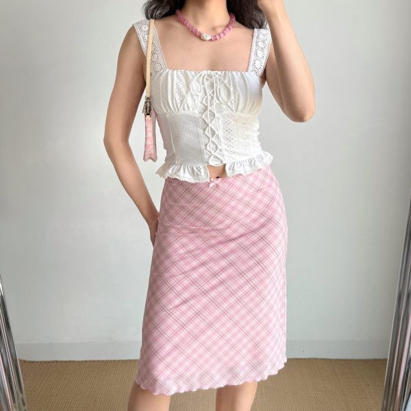 Pink Plaid DIY Skirt for Women - Elastic Waist Mesh Half Skirt, Summer Fashion, European American Style, Trendy 90s Look